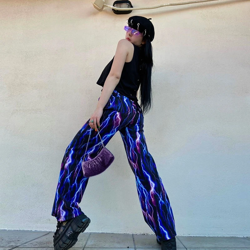 Женские брюки карго с принтом в полоску повседневные для бега высокой талией