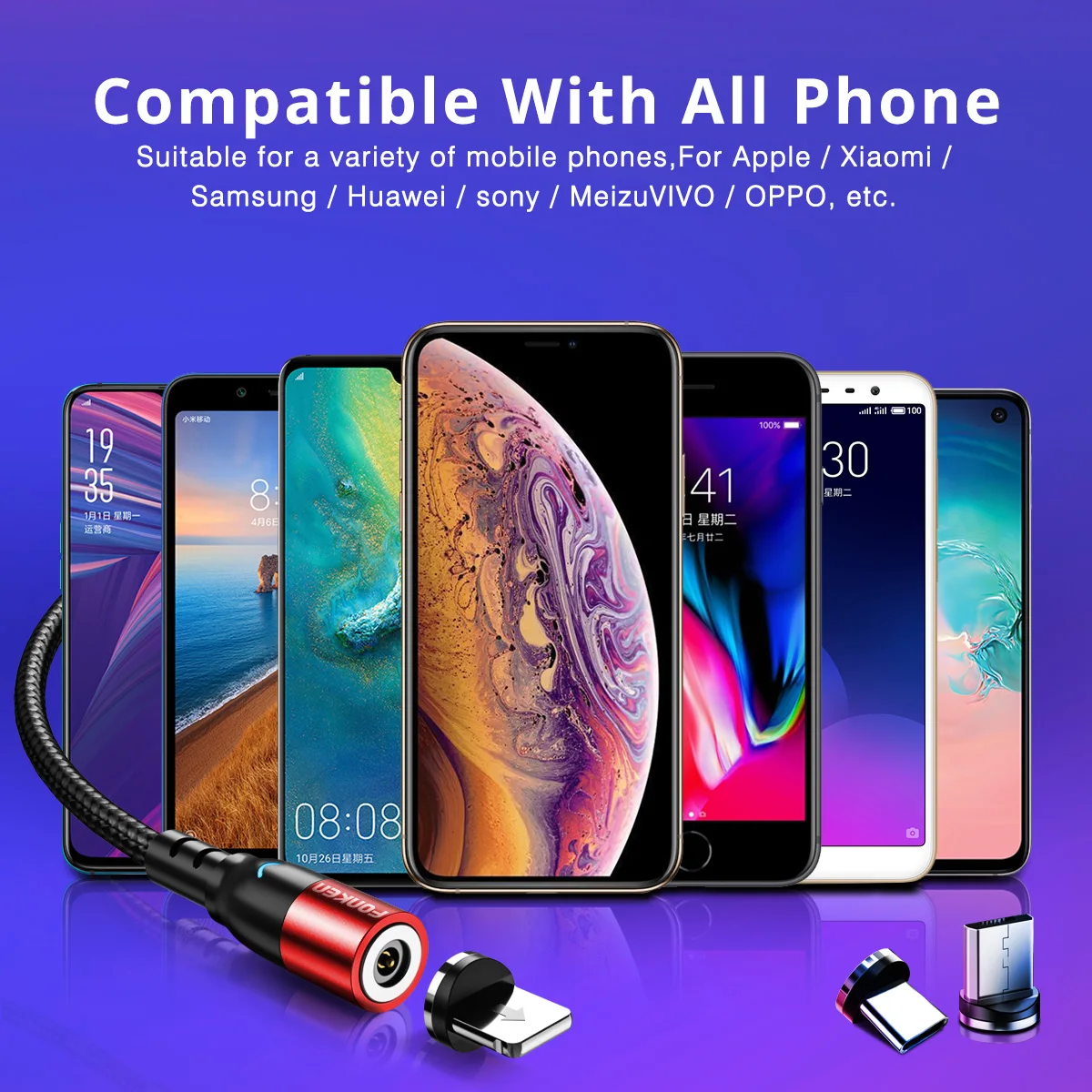 

FONKEN Type C USB Magnetic Cable Micro USB Charge Cable For iPhone Samsung Huawei Magnet Charging Phone Mobile Fast Charger Cord