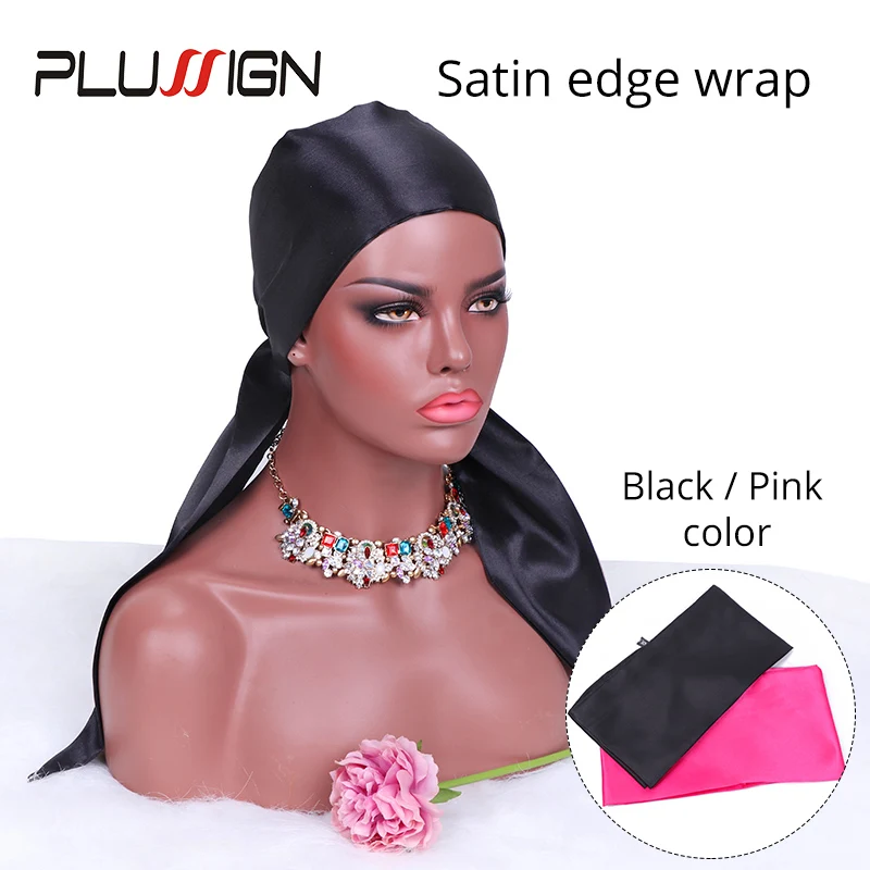 Plussign New Satin Edge Scarf  Black Pink Wig Grip Headband Satin Edge Laying Scarf Silk Wig Wrap Grip Band For Hair 6Pcs/Lot