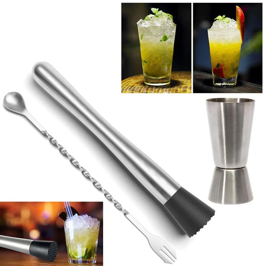 

1*Measuring Cup 1*Stirring Rod 1*Ice Crusher Kit Accessories Cocktail Muddler Stainless Steel Tool Wine