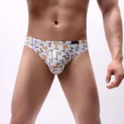 Трусы мужские бесшовные с мультяшным принтом, Брендовое пикантное нижнее белье для мужчин, трусы-плавки для геев, дышащее бикини, 2019