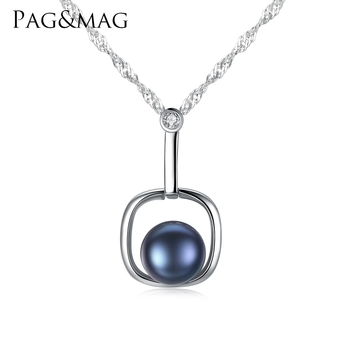

PAG-MAG S925 pure silver pendant waterwave chain item ornament natural freshwater pearl anti-allergy pearl necklace woman