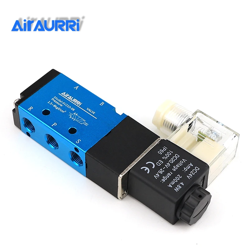 Соленоидный клапан синий DC24V 4V210-08 трехпозиционный пятиходовой соленоид |