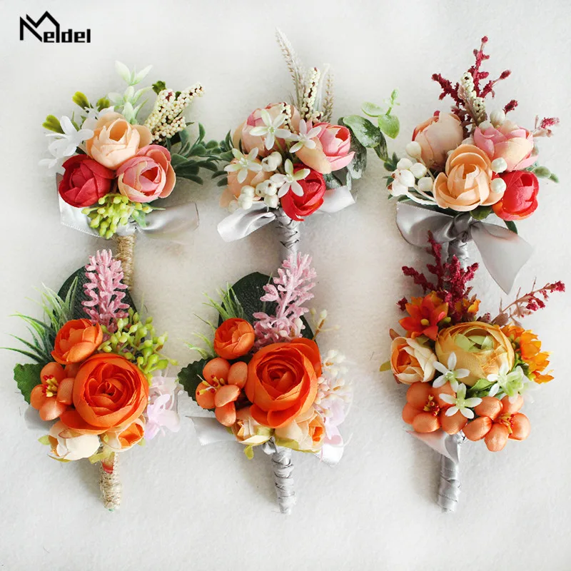 Шелковая розовая бутоньерка Meldel свадебная корсажная на запястье браслет для