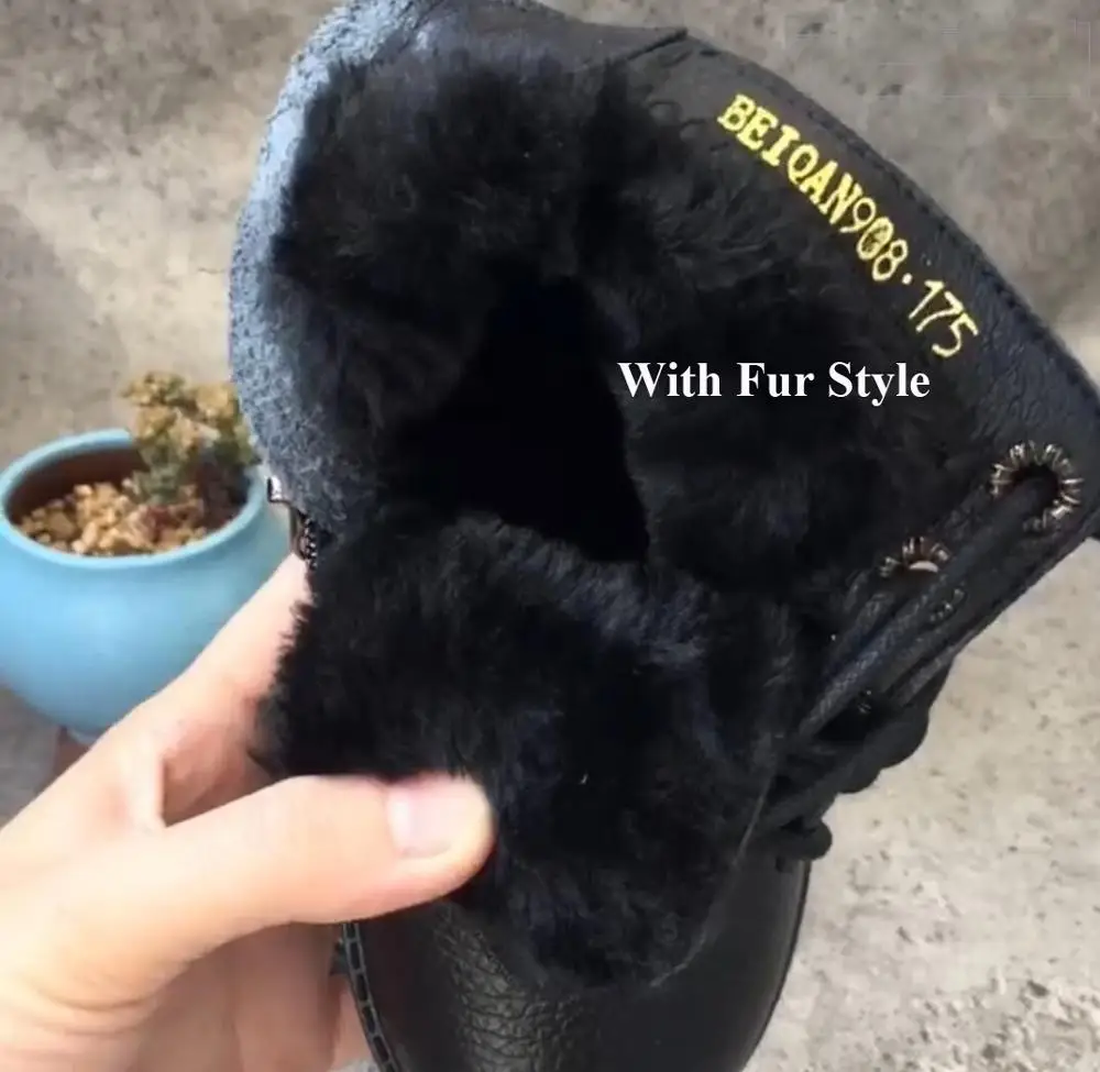 black with fur Детские Ботинки martin из натуральной кожи; школьная обувь для мальчиков и девочек; зимние теплые ботинки; мягкие Нескользящие ботинки - Цвет: black with fur