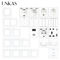 unkas white glass panel diy free combination french eu socket type c dual usb 1 2 3 4 gang 12 way onoff push button switch