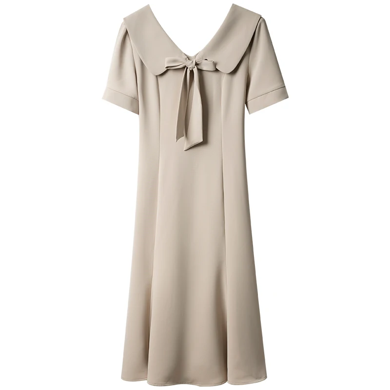 

In the summer of 2021 the new bow v-neck French dress female temperament fishtail gentle summer wind of the dress