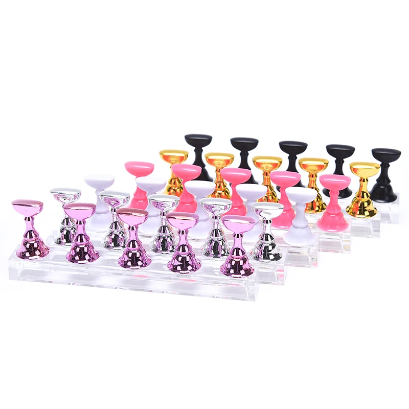 

1 Set Nail Holder Practice Display Stand Acrylic Crystal Showing Shelf Nail Art Tool 7 Colors Nail Polish Display Stand