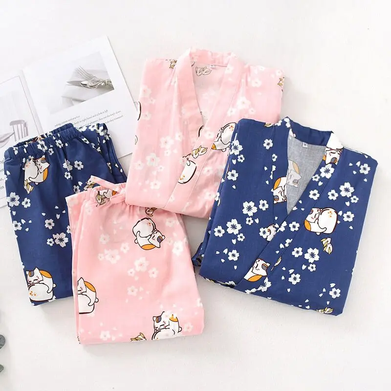 2020 г. женские пижамные комплекты милая кимоно из хлопчатобумажной марли для