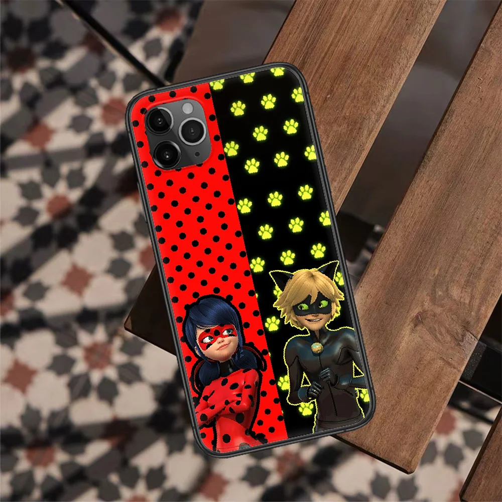 

Seven Star L-Ladybug Girl Phone Case For Iphone 12 Mini 11 PRO XR X XS MAX 6 6s 7 8 Plus 4 5 5s SE 2020 black Cell Silicone