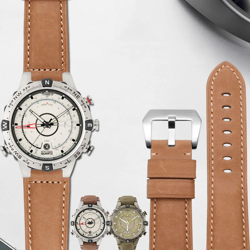 Genuine  leather For Timex TW2R55500 T2N720 T2N721 T2N739 watchband 24*16mm lug end Watch straps Khaki black brown Accessories