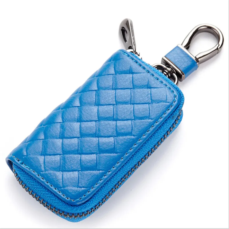 blue PU Leather Housekeeper Key Wallet Man Ring Case Holder Smart Organizer Bag Coin Pocket Keychain Pouch Purse Wrap - Цвет: blue