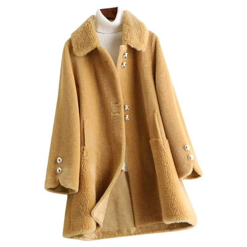 Wool Blend Fur Coat Autumn Winter Women Outerwear Overcoat LF2158