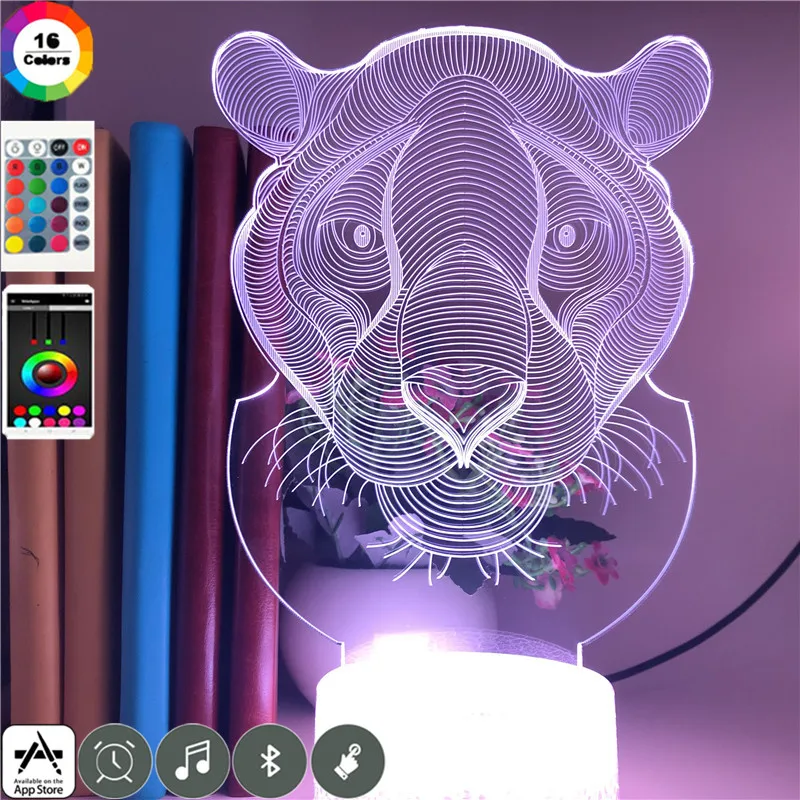 Animal 3D Neon Desk Lamp Baby Room Leopard Night Running Light LED Atmosphere Creating Bluetooth Nightlight Kids Friends Gift