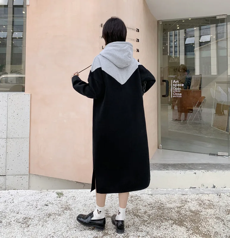 2019 осенняя и зимняя женская теплая Новая Длинная толстовка выше колена с