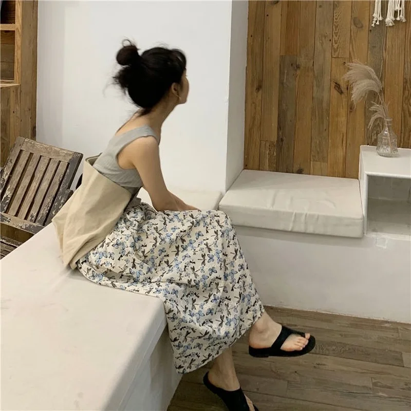 

Skirts Women Floral Korean Fashion Modal Summer All-match Harajuku High Waist Casual Vintage Mujer Faldas Simple Streetwear Chic