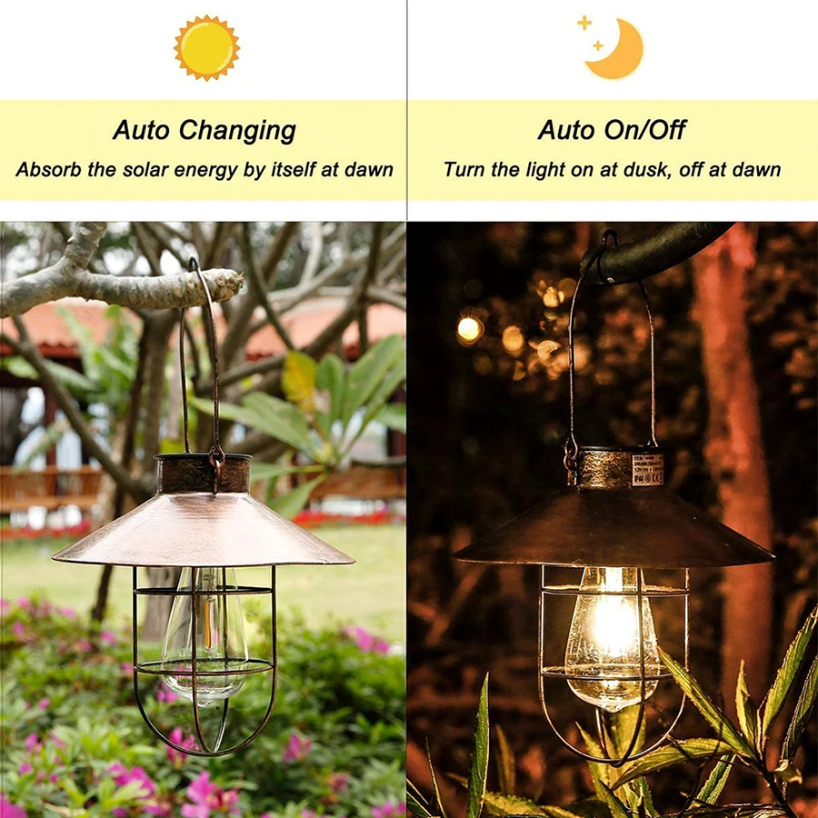 

Solar Lantern Lamp Outdoors Led Hanging Light Waterproof Solar Garden Lights with Tungsten Bulb Decorative for Patio Backyard