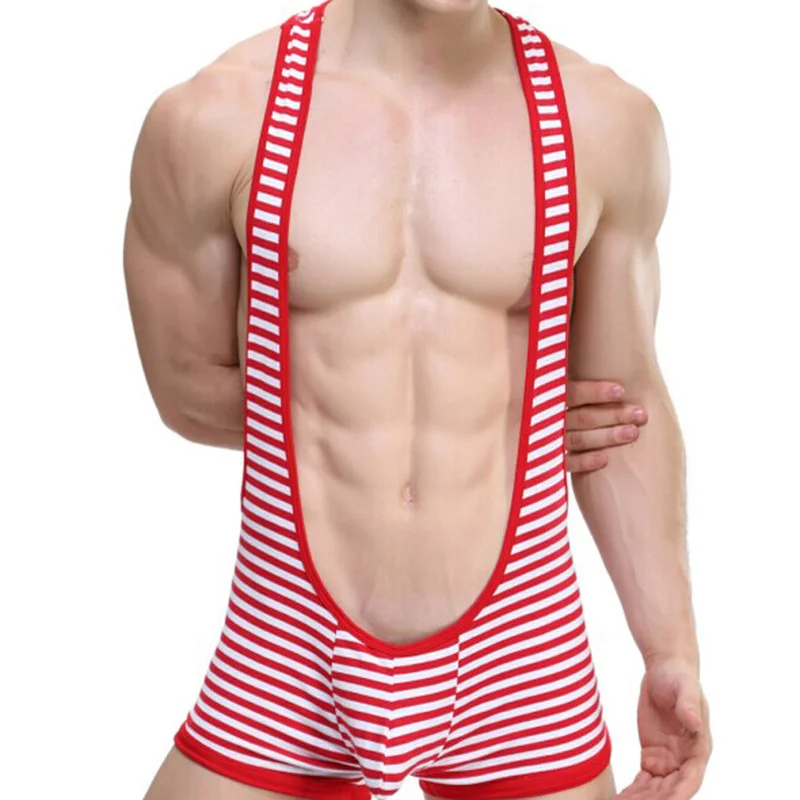 Мужское боди бандаж полосатая Сексуальная Сумочка для пениса нижнее белье