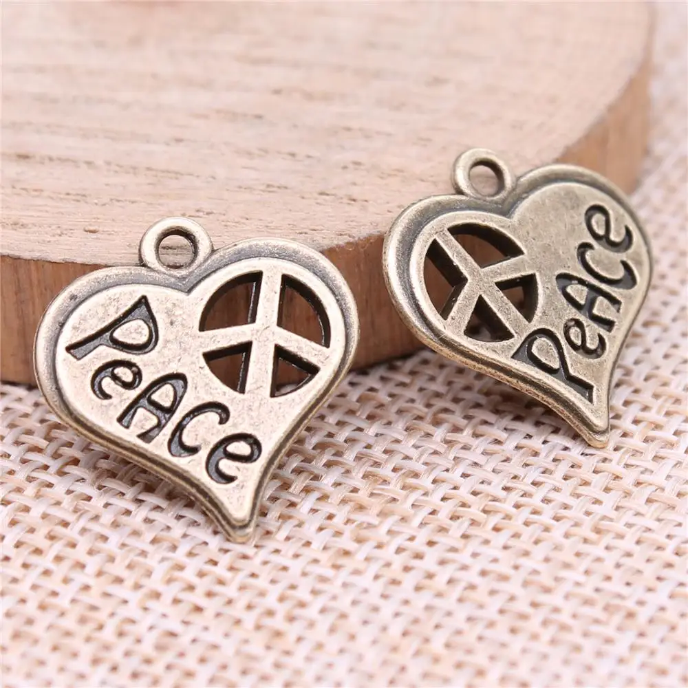 

Heart-Shaped Peace Symbol Charms For Jewelry Making Findings Handmade DIY Craft 10pcs Antique Bronze Color 20x19mm