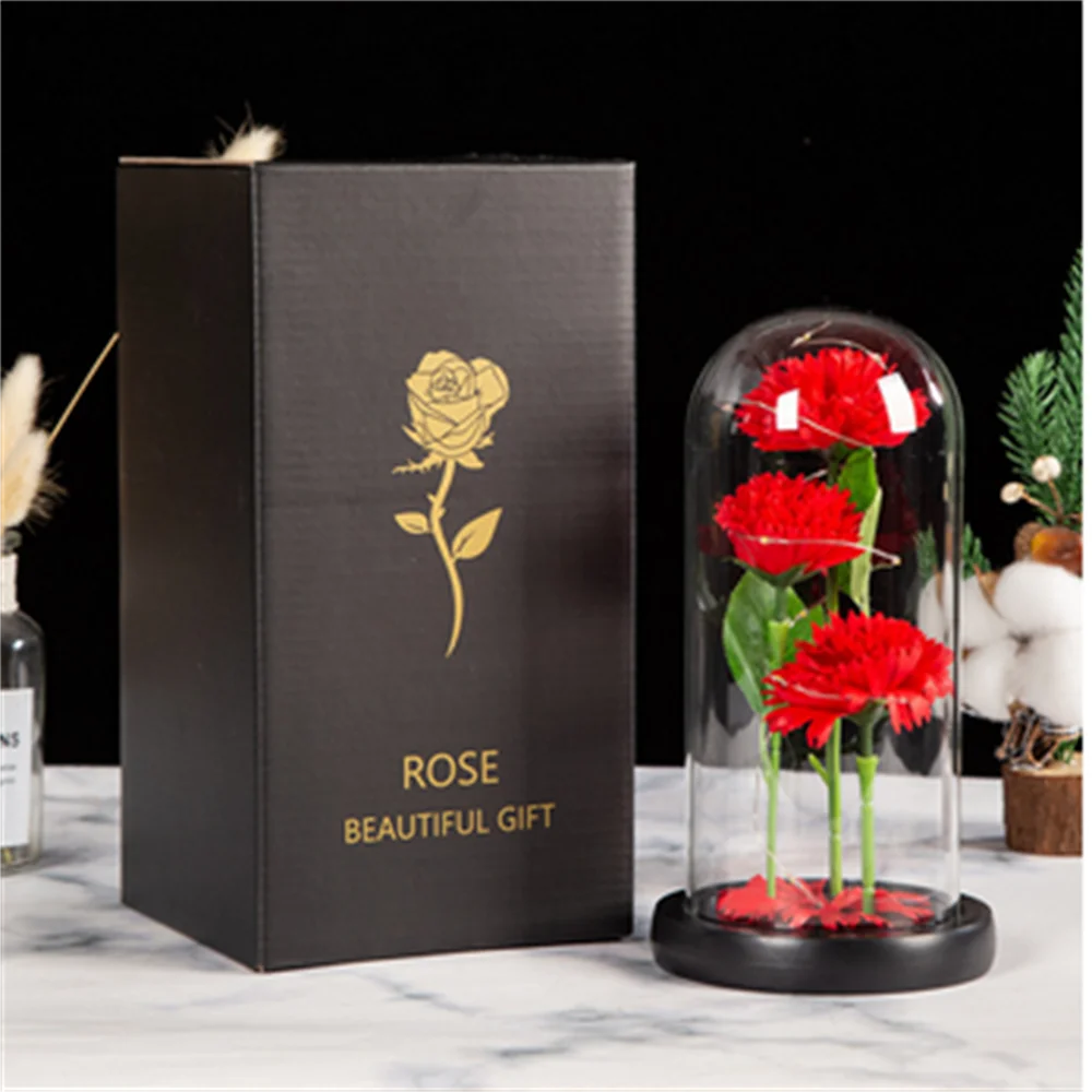 Роза со светодиодной подсветкой Красавица и Чудовище в стеклянном куполе