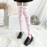 cute cartoon design printing womens stockings comfortable velvet thigh high lolita girlish pink graffiti kawaii knee high socks