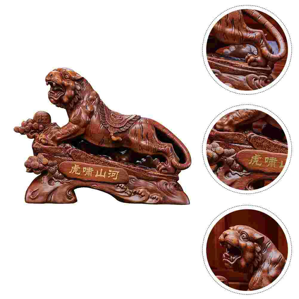 

1Pc Imitated Wood Grain Tiger Ornament Chinese Style Tiger Decor Office Gift