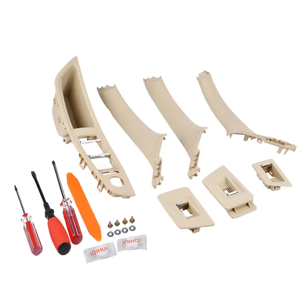 

7pcs Door Handle Window Switch Panel, Inner Door Trim Grab Cover Frame + Tools Fits for BMW 520 523 525 528 530 535