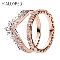 scalloped fashion cutout crown princess set rings luxury delicate sparkling zircon ladies birthday engagement jewelry rings