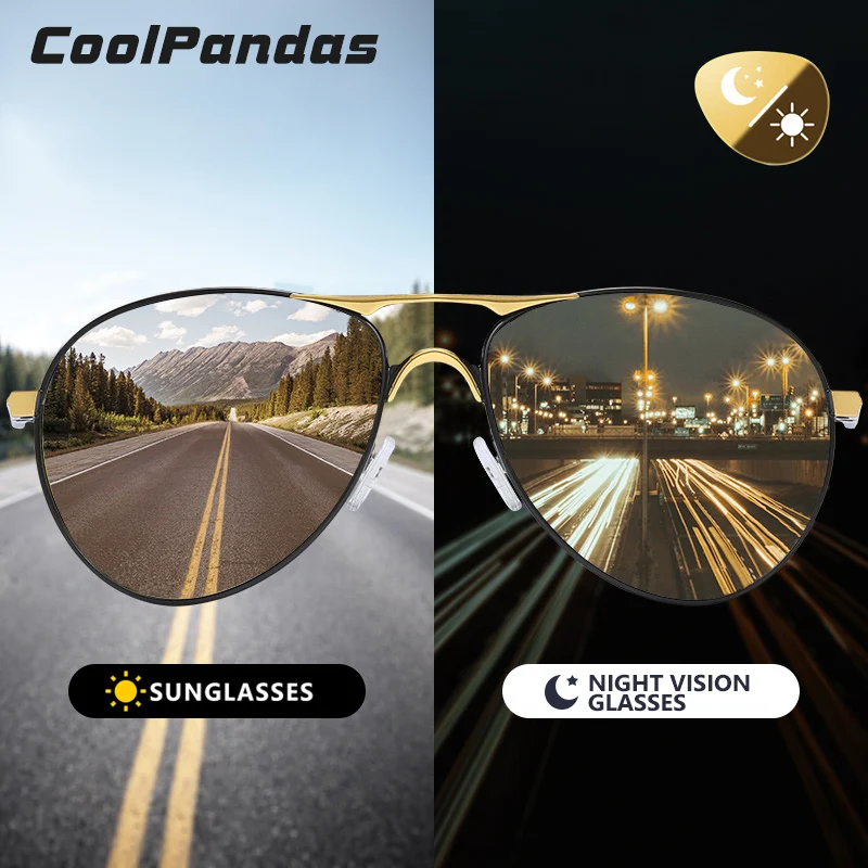 CoolPandas, высокое качество, авиационные мужские солнцезащитные очки, поляризационные, для вождения, фотохромные, для дня, ночного видения, очки пилота, очки для женщин, UV400