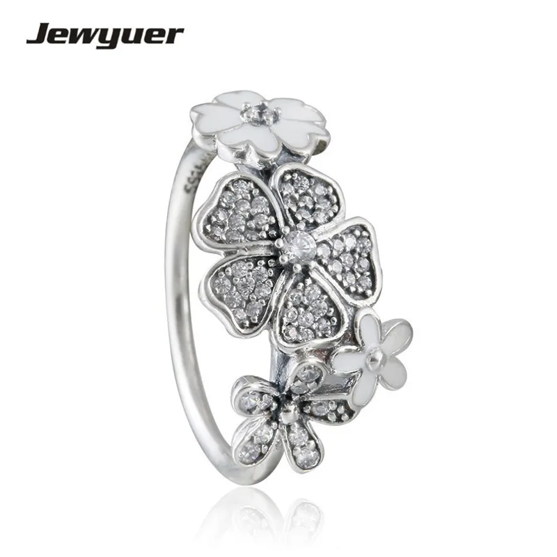 

Shimmering Bouquet with White Enamel ring 925 sterling silver jewelry Rings For Women Engagement wedding Ring anillos RIP060