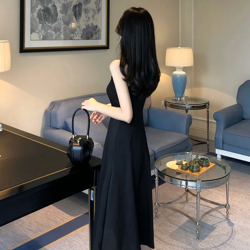 

Korean Strap Hepburn Style Little Black Dress Sling Summer Dress Platycodon Grandiflorum First Love Mori Long Dress Square