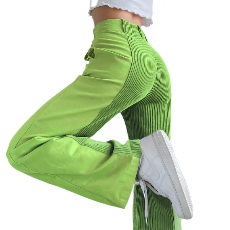 

Fashion Women Pants Patchwork Corduroy Baggy Pants Contrast Color Casual Trousers Straight Loose High Waist Trousers Vintage