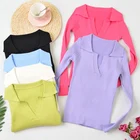 Женские трикотажные футболки HELIAR, однотонные футболки с v-образным вырезом и отложным воротником, футболки с длинными рукавами для женщин, летний укороченный топ 2020