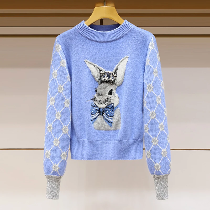 

Женский трикотажный пуловер с круглым вырезом, с бусинами