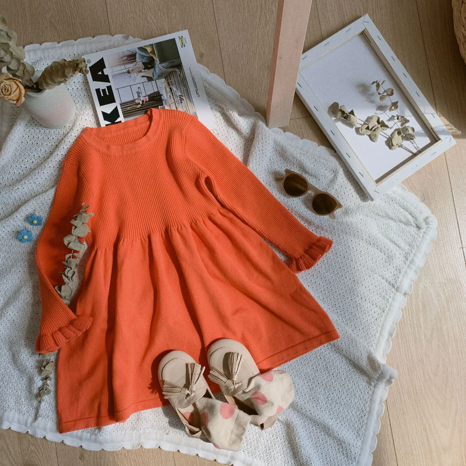 Autumn Winter high quality cotton yarn knitted sweater dresses for girls 1-6 years kids warm long sleeve dress | Детская одежда и