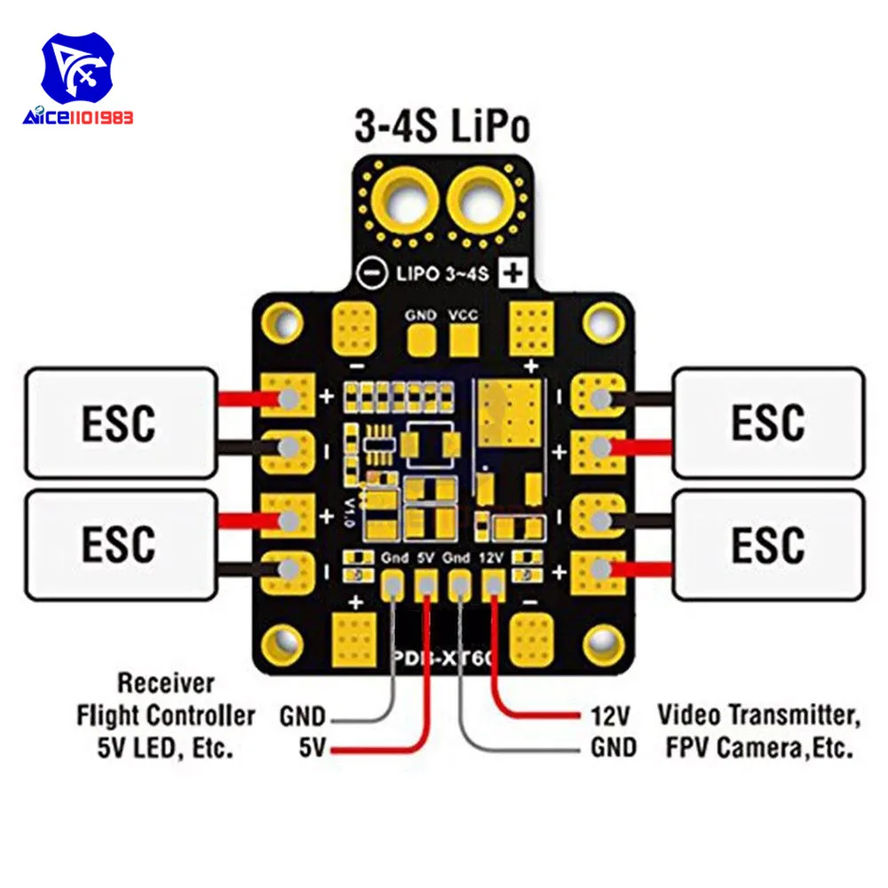 Мини концентратор питания diymore PDB XT60 распределительная плата соответствует BEC 5