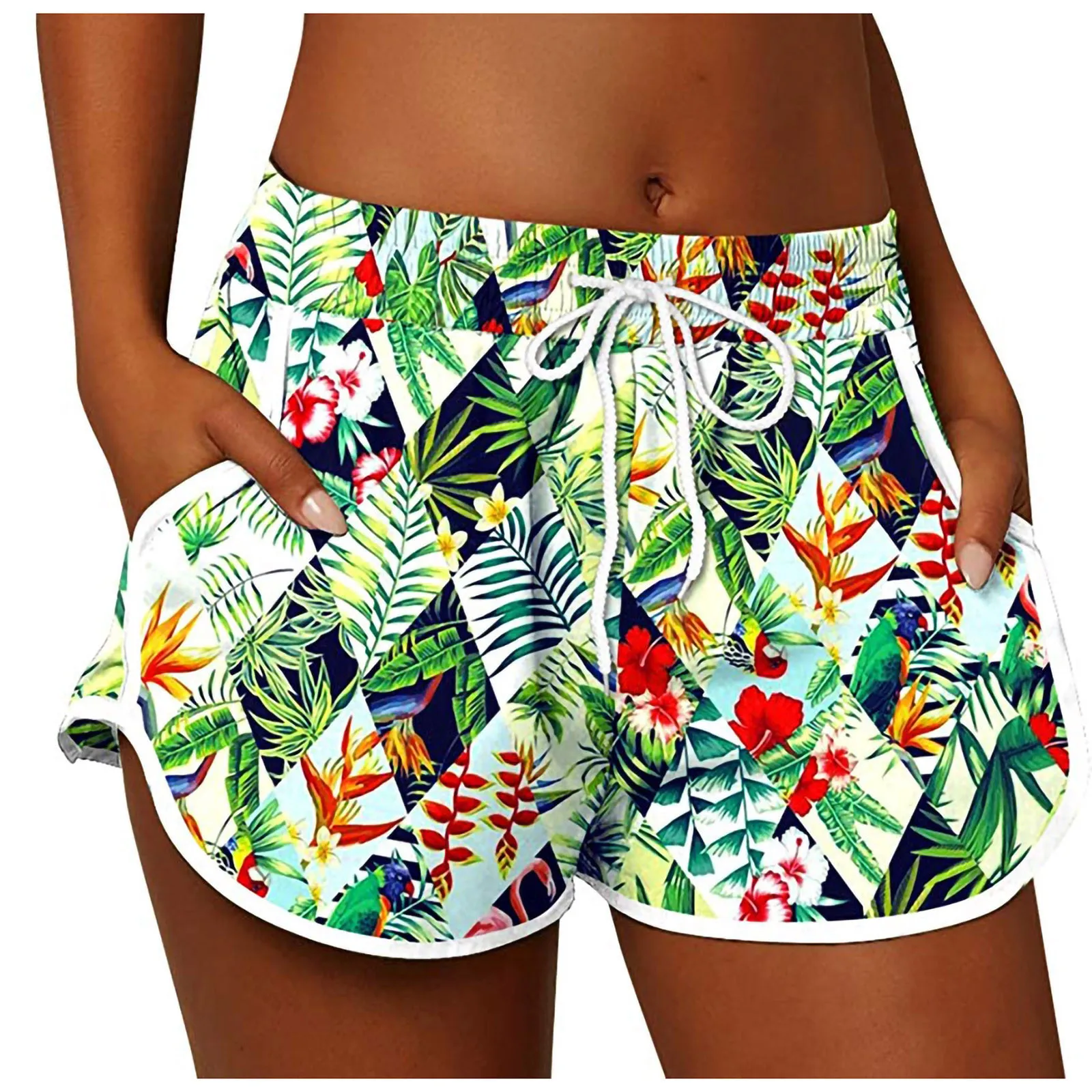 

New Summer Shorts Women's Shorts Elastic Waist Drawstring Poket Summer Casual Beach Shorts pantalones cortos de mujer