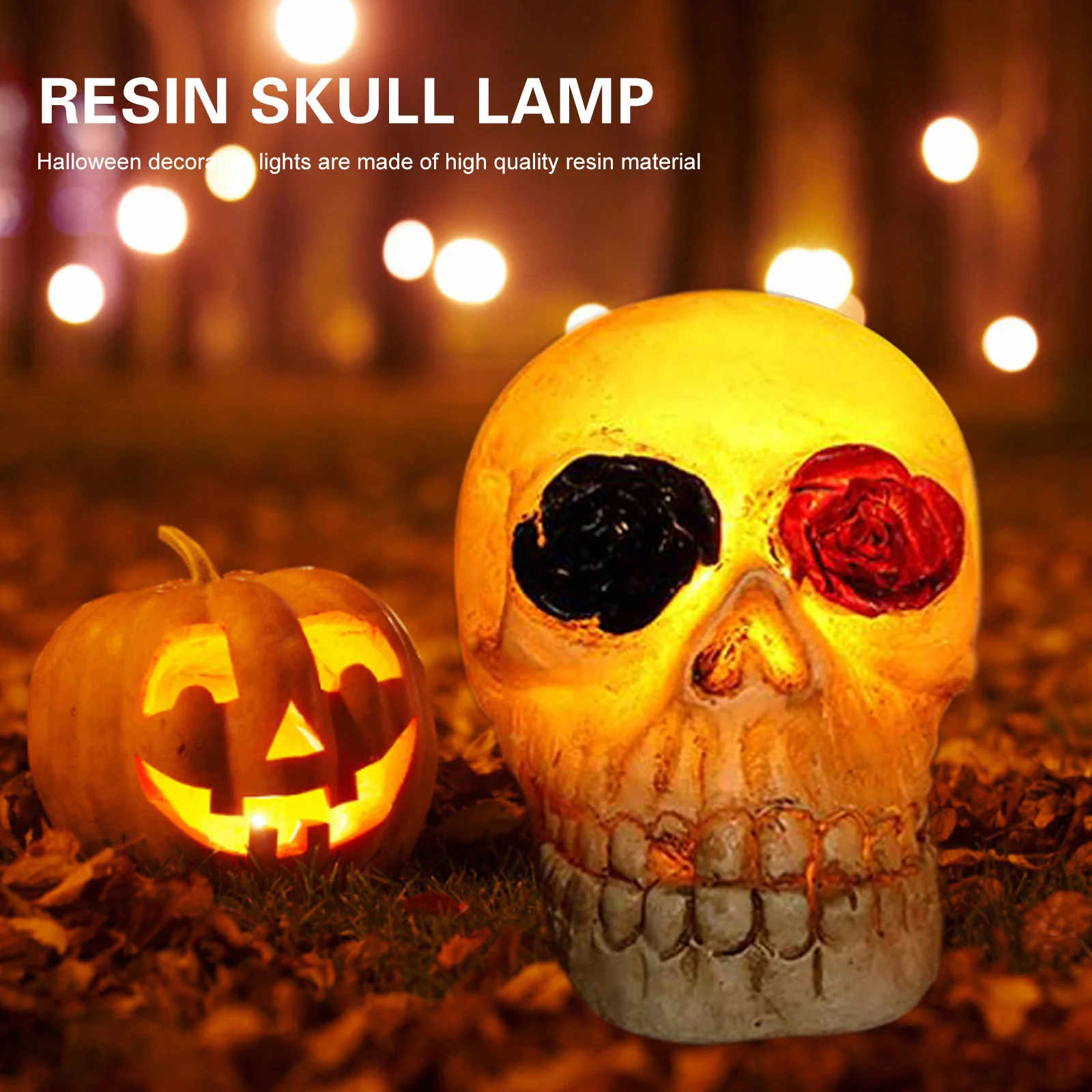 

1pc Miniature Halloween Horror Skull Lamp Resin Skeleton Head LED Flameless Candle Light Home Bar Halloween Party Decor Ornament