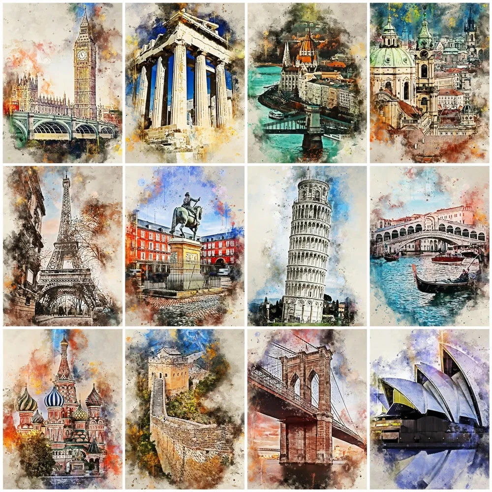 Красочная 5D алмазная живопись AB полная выкладка квадратный город строительство