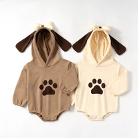 2022 new baby one piece romper children puppy bone clothes korean cartoon hooded sweater casual triangle romper boy girl outfit