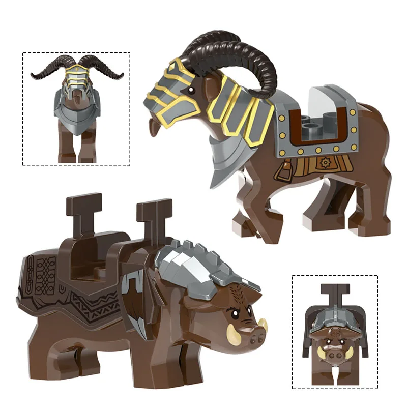 Dwarf Boar Horned Sheep Mount Animal Armor  Weapons Medieval Knight Figures Building Blocks Children Toys XH1535 1536