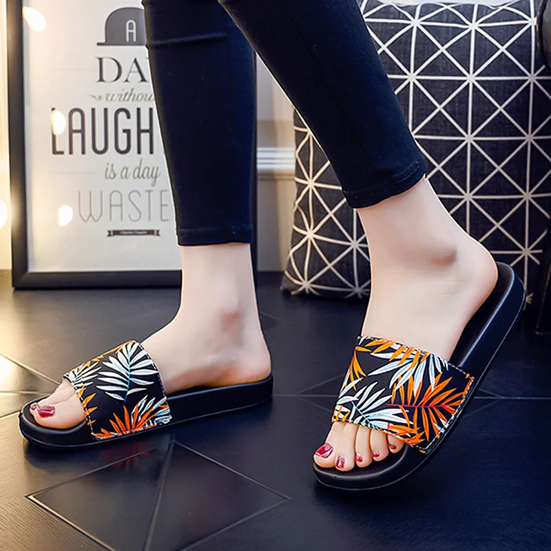 Сланцы женские пляжные шлепанцы с бамбуковыми листьями домашние тапочки мюли