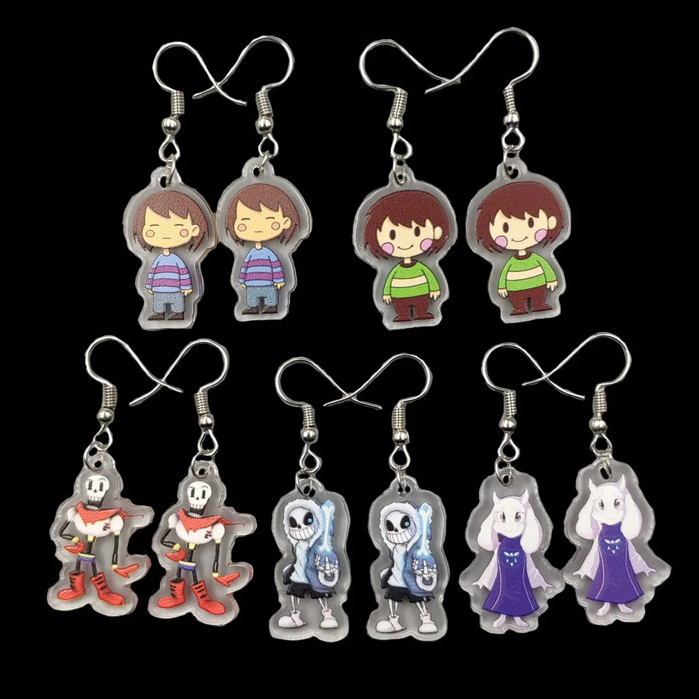 

5 Pairs 1 Set Acrylic Cute Small Cartoon Anime Hot Game Undertale Sans Drop Earrings Ear Pendants Women Cosplay Jewelry Gift