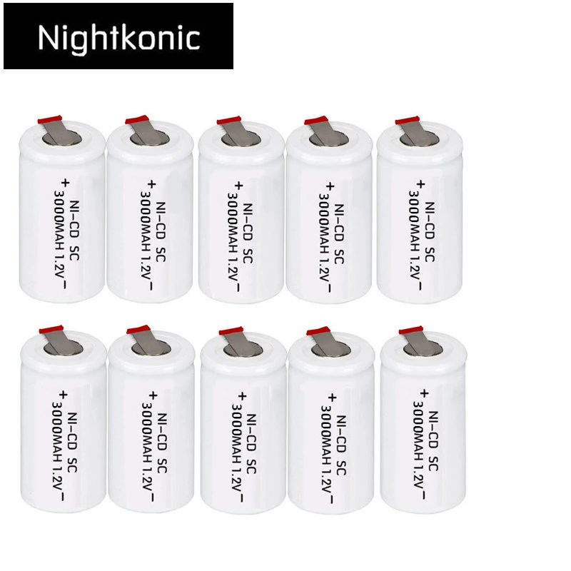 10 шт. SC батарея 3000 мАч аккумуляторная subc Замена 1.2В с вкладкой для makita NIGHTKONIC |