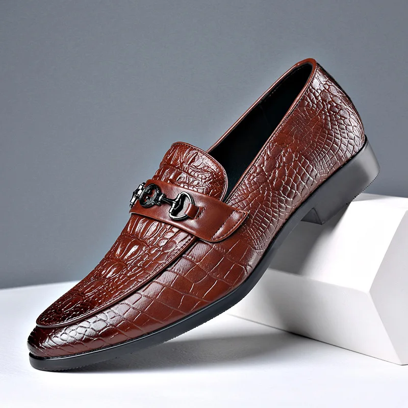 

Men Black Dress Loafers Crocodile Pattern High Quality Slip-ons Stylish Business Formal Shoes Male Casual Summer Flats Moccasins