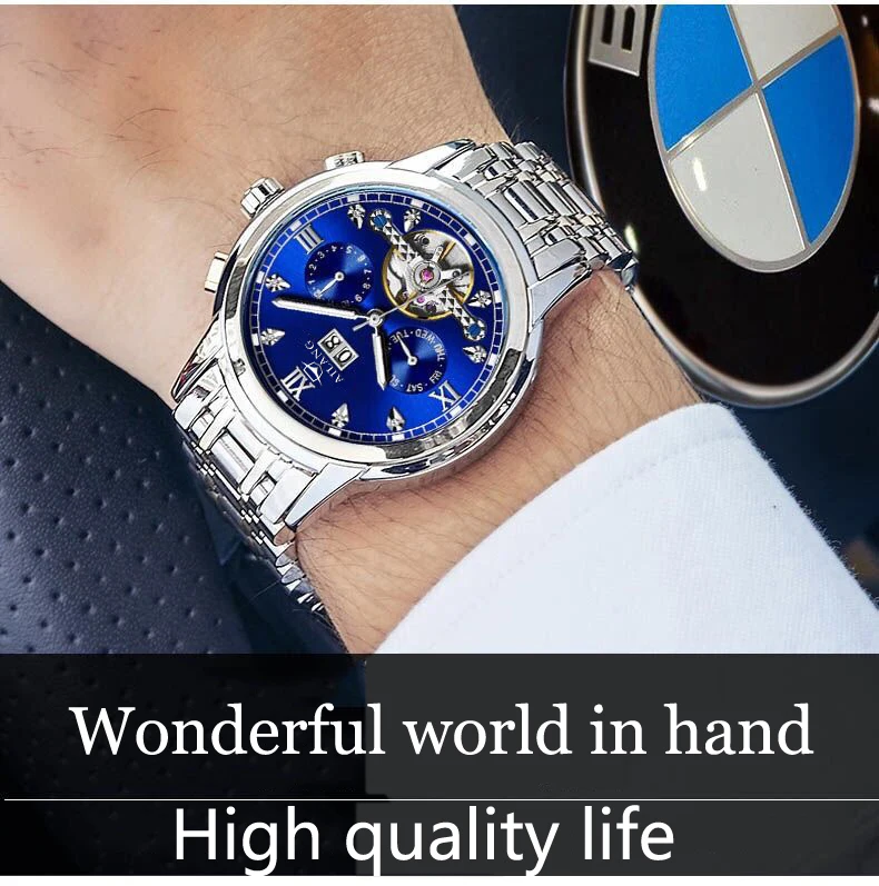 AILANG часы мужские люксовый бренд из нержавеющей стали Tourbillon несколько функций водонепроницаемые механические мужские часы