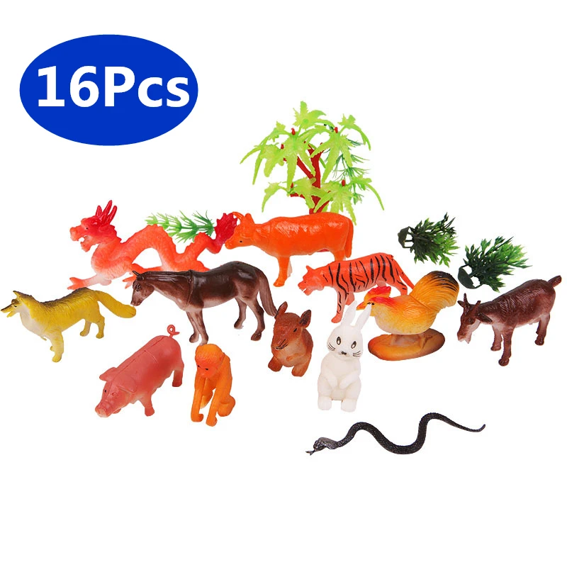 Пластиковые модели животных 16 шт. Китайские драконы зодиаки животные тигр дикие
