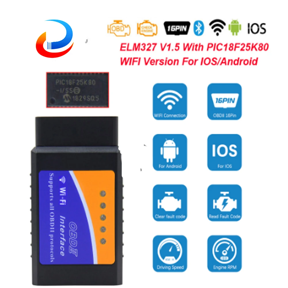 Сканер elm327 V1.5 Wi Fi PIC18F25K80 ELM 327 в 1 5 Bluetooth odb2 для Android/IOS OBD 2 адаптер OBD2 Автомобильная