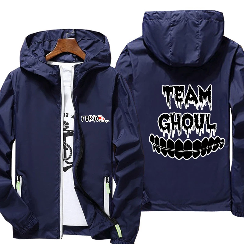 

Custom Printed Tokyo Ghoul Jacket Spring Autumn reflective zipper Windbreaker waterproof Jackets men street Hooded thin Coats
