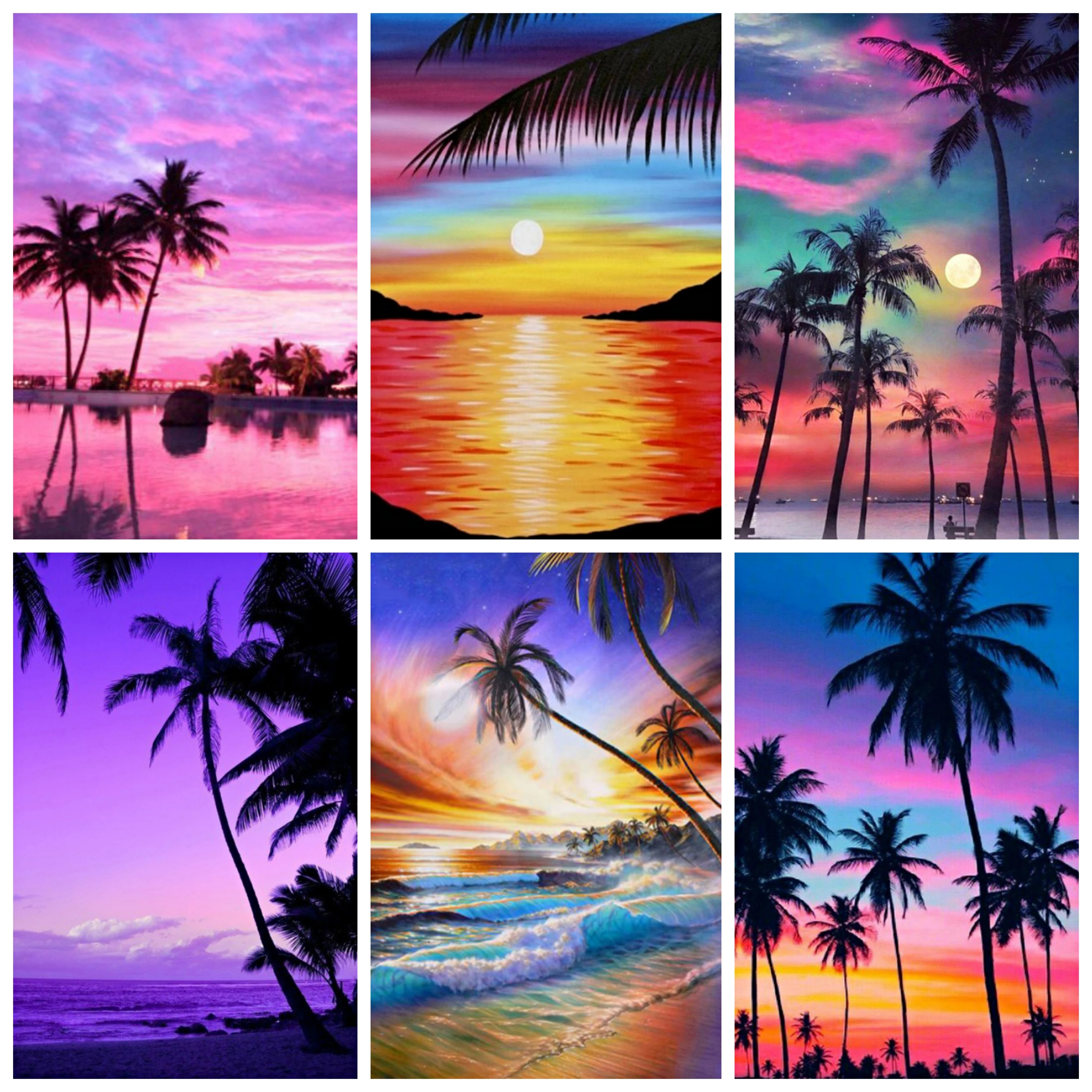 

DIY 5D Diamond Painting by Number Kit, Coconut Tree Crystal Rhinestone,Diamond Embroidery Paintings, Cross Stitch for Home Decor